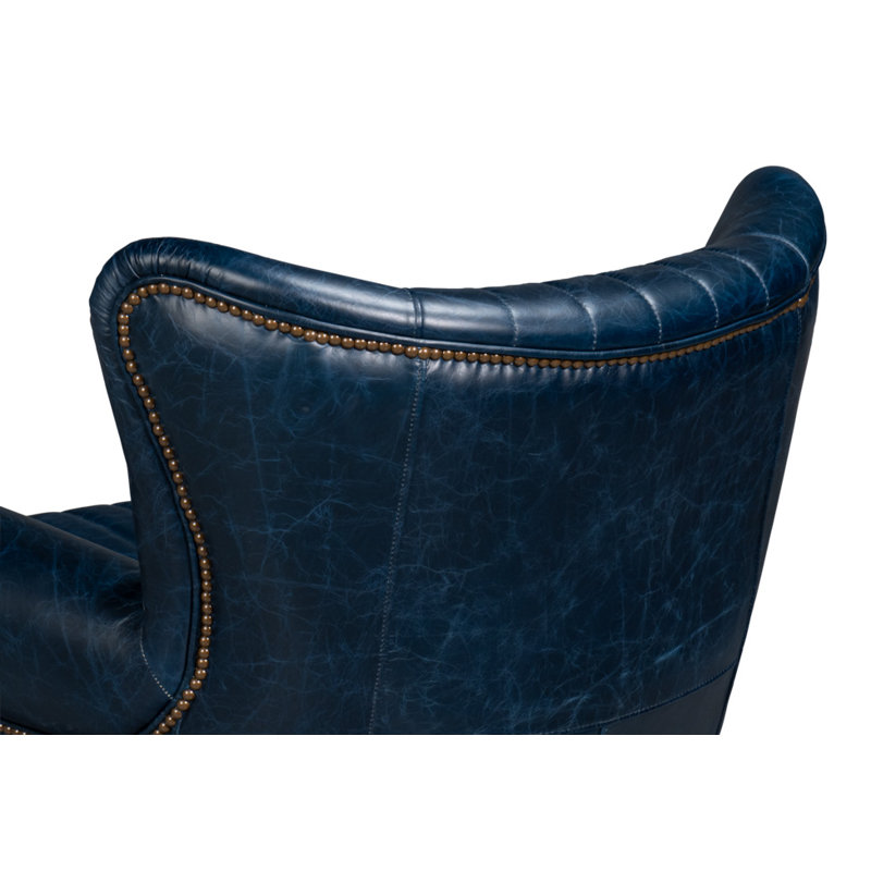 Bugatti Swivel Club Chair, Chateau Blue Genuine Leather