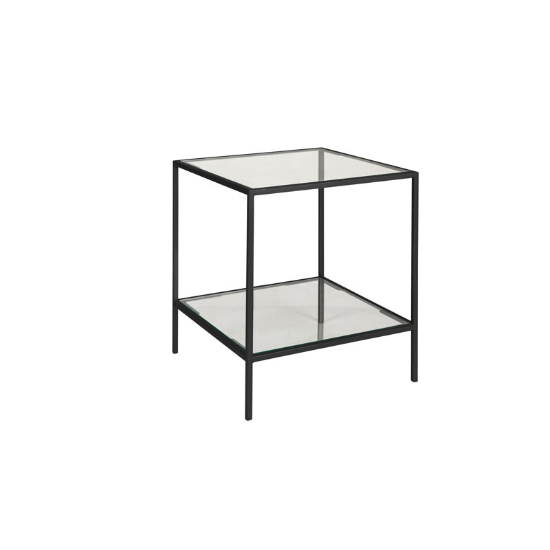 Kayce Glass End Table with Storage, Flat Black