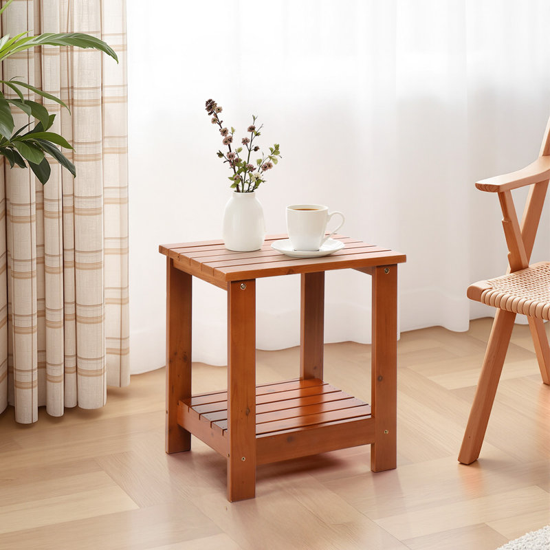 Table d'appoint pour patio en bois de teck double couche