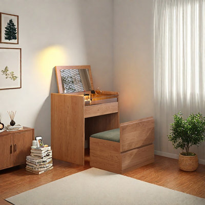 Meuble-lavabo intégré 18,9 po en bois de cerisier avec tabouret intégré