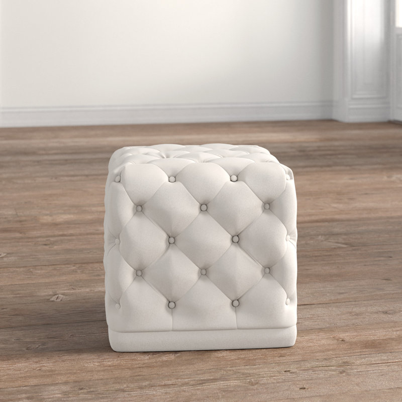 Stella 18" Wide Velvet Tufted Square Cube Ottoman, Cream Velvet