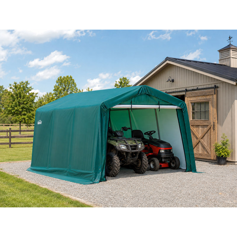 Abri de garage et de rangement extérieur l 10 pi x P 15 po x H 8 pi avec cadre en acier à 8 pieds, porte à enroulement et ensemble d'ancrage