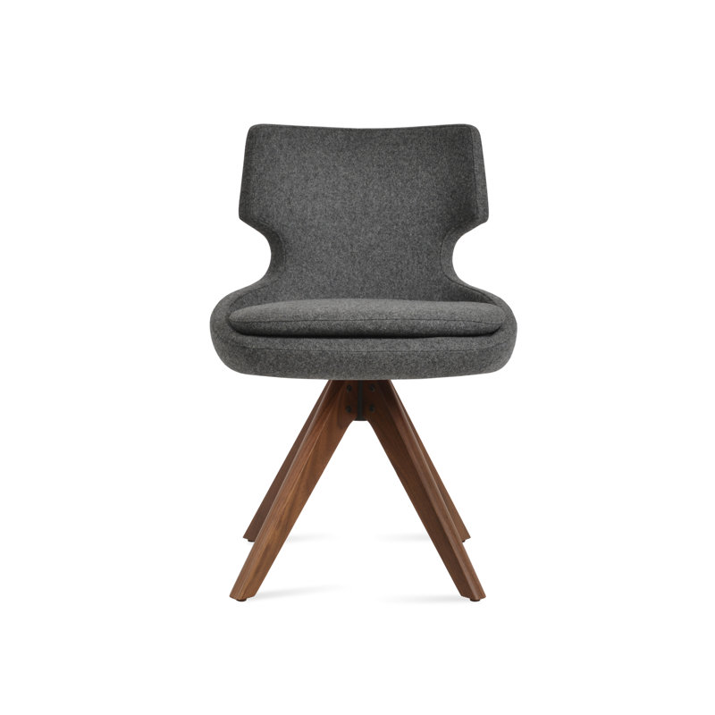 Patara Pyramid Swivel Dining Chair, Walnut, Dark Grey Wool