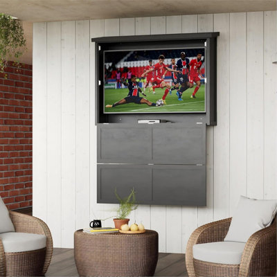 55" Outdoor TV Enclosure Wood Wall-Mounted Cabinet for 32"-55" TVs, Dual-Arm Steel Bracket Included, Weatherproof for Patio