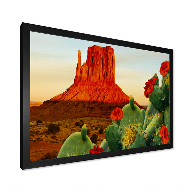 «Blooming Cactus In Texas», reproduction sur toile, Cadre d'angle fermé noir, H 8 po x l 12 po x P 1 po