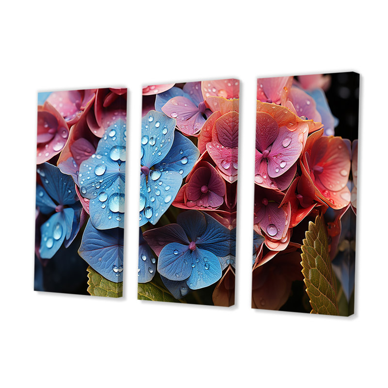 «Hydrangea Blooms Blend With Rainbow II», ensemble d'impressions murales hydrangées, H 28 po x l 36 po x P 1 po