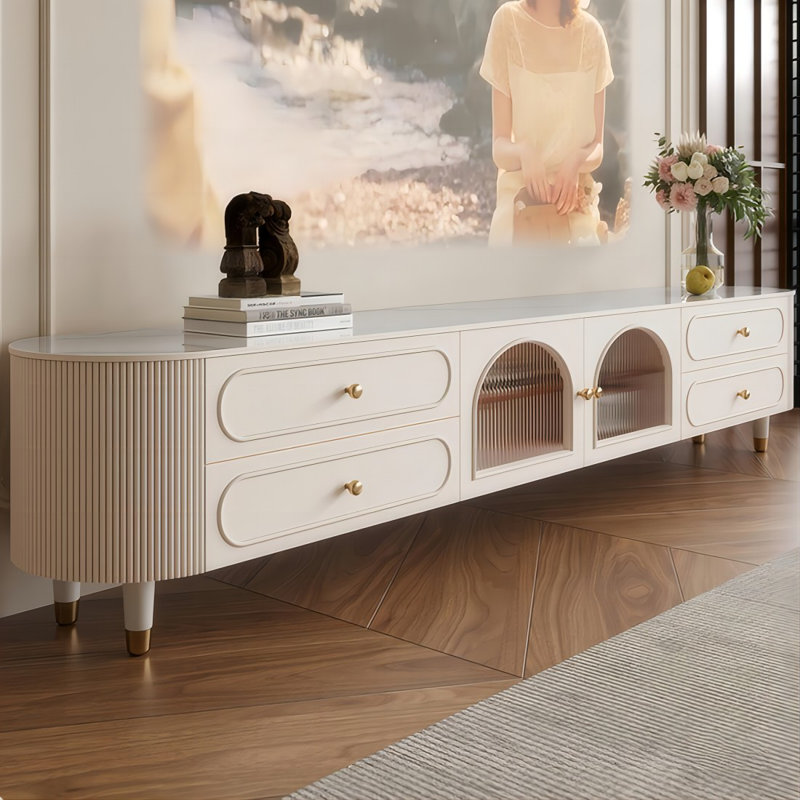 Meuble télé moderne en bois manufacturé blanc, H 19,29 po x L 70,87 po x l 15,75 po