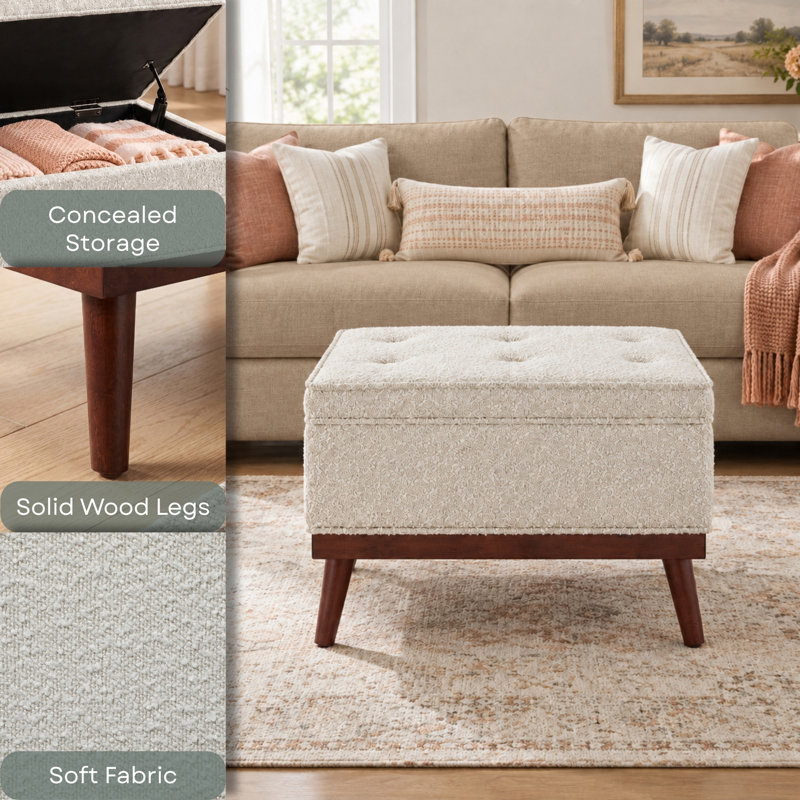 Luciano Mid Century Storage Ottoman, Oatmeal