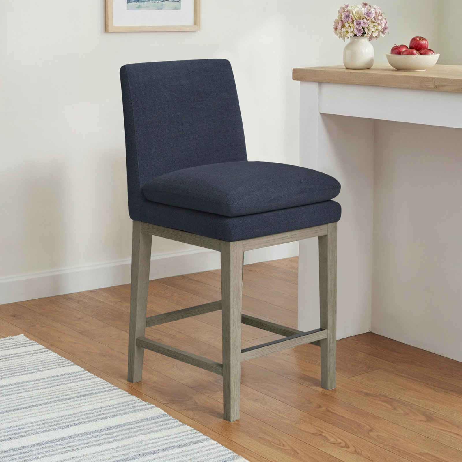 Bethea 26" Bar Stool, Effie Insignia Blue Performance Linen