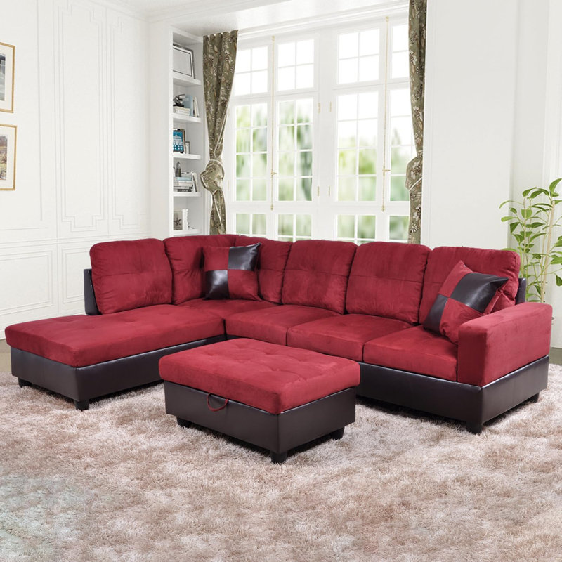 Canapé modulaire en flanelle 3 pièces, Orienté à gauche (vu de face), Rouge