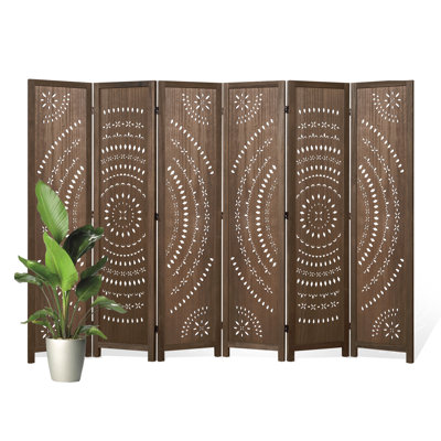 Sunflower Pattern Freestanding Room Divider – 6-Panel, White