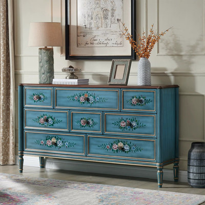 Blue Solid Wood Accent Cabinet