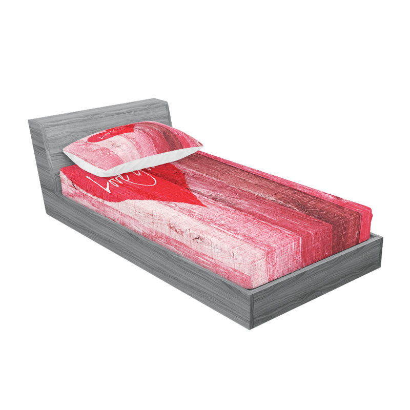 Drap-housse et coussin décoratif Ambesonne Love, rouge rose, Ensemble de draps pour lit simple + deux taies d'o