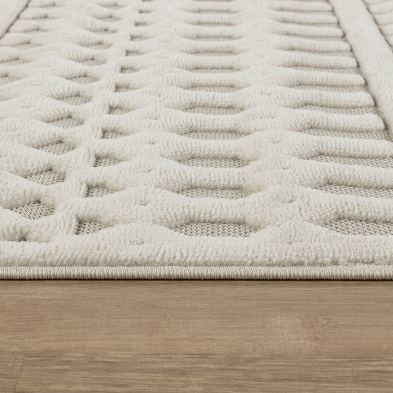 Syier In- & Outdoor Scandi Modern White Area Rug, Rectangle 10' x 14'2"