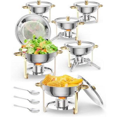 5QT 6 Packs Chafing Dish Buffet Set, NSF Round Stainless Steel Chafers and Warmers Food Servers Sets, Gold