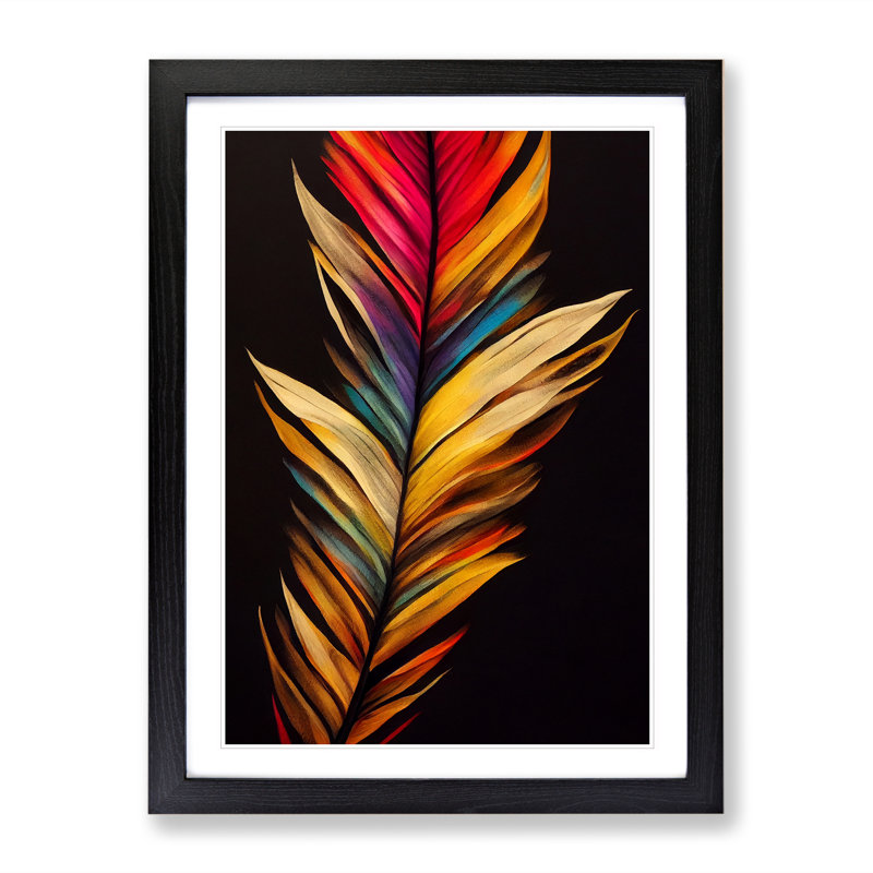 Colourful Feather No.2 - Print, White, Black Framed, 66cm H x 48cm W x 2cm D