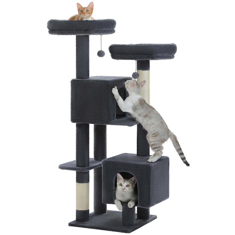 Arbre à chat, tour d'arbre à chat 52,4 po pour chats d'intérieur, arbre à chat mignon avec 2 perchoirs rembourrés de fleurs, 2 condos et 2 poteaux à griffer