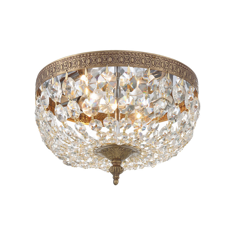 Plafonnier encastré 2 lumières Dawanda, Vieux laiton, Italien, H 7 po x l 10 po x P 10 po