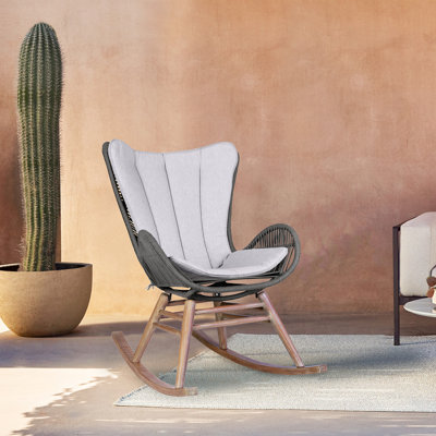 Cabane Outdoor Rocking Solid Wood Chair with Cushions by George Oliver