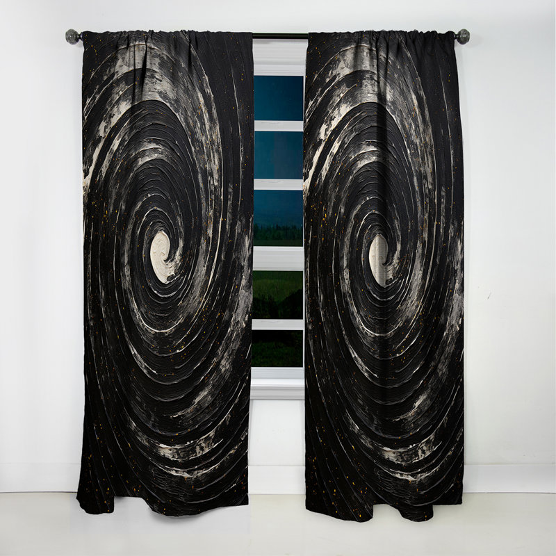 Noir cosmique actuel Spiral I - Rideau en spirale - Rideau abstrait occultant - 1 panneaux, L 52 po x L 90 po