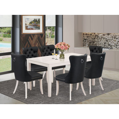 Ensemble de salle à manger 7 pièces composé d'une table de cuisine rectangulaire et de 6 chaises Parson rembourrées en polyester, lin blanc