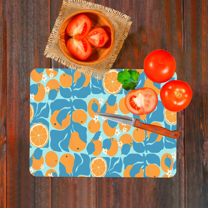 Planche à découper en verre moderne de conception orange abstraite imprimée sur du verre de haute qualité pour un essentiel de cuisine épuré et élégant
