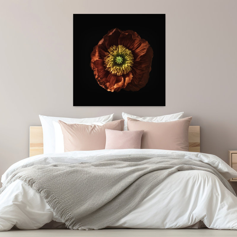 «Red Poppy», art mural contemporain abstrait, H 32 po x l 32 po