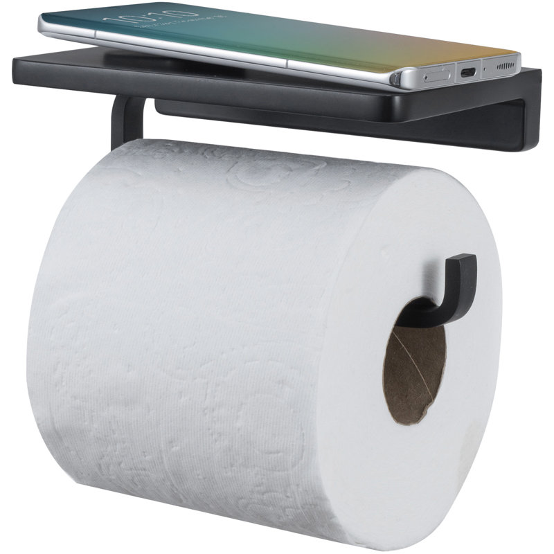 Stainless Steel Matte Black Wall Mounted Toilet Roll Holder with Shelf