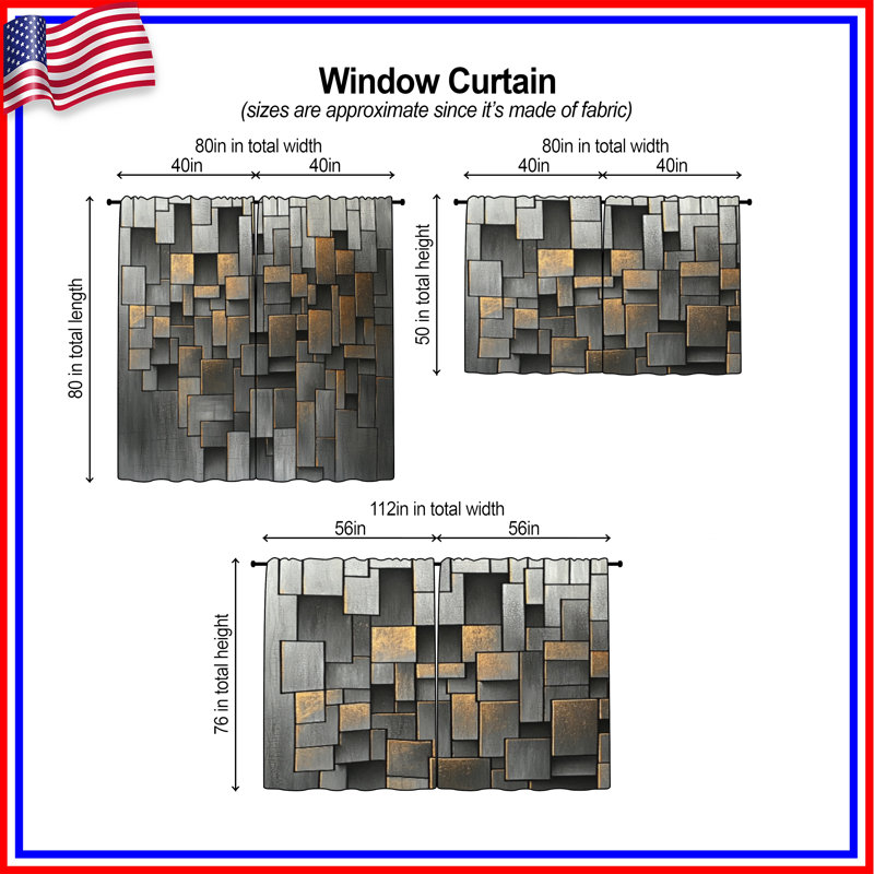Geometric Rectangles Puzzle Window Curtains Rectangles Sheer & Room Darkening - 2 Panels, 56in x 76in - 2 panels, Sheer