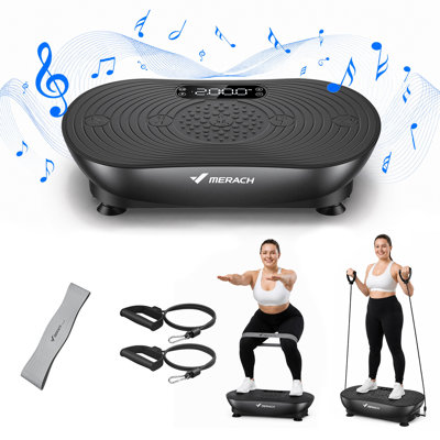 Plateforme vibrante MERACH pour exercices à domicile, capacité de 159 kg, 99 niveaux de vitesse avec bandes de résistance, noire.