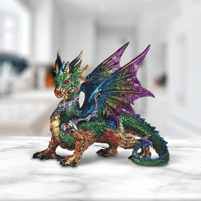 9.5"W Green Dragon with Purple/Blue Wings Figurine