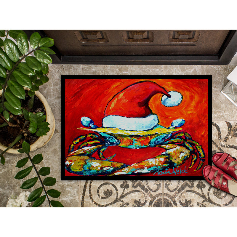 Tapis de porte d’intérieur anti-dérapants crabes pour chapeau de noël, Rectangle 2 pi x 3 pi