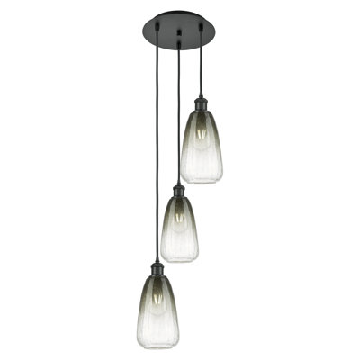Ballston - Brookhaven Almond - 3 Light 13" Cord Hung Multi Pendant - Matte Black Finish - Slate Shade