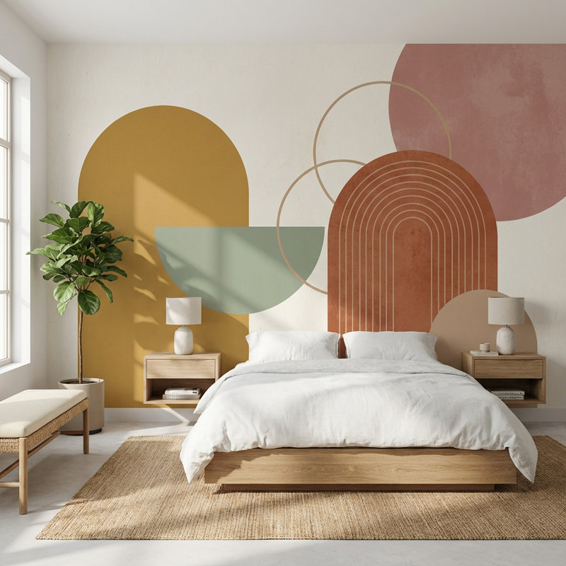Murale de style Mid-Century moderne, 160 po x 108 po, Peler et coller