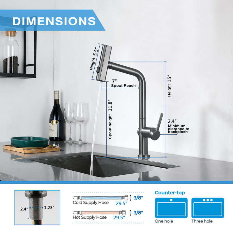 Robinet de cuisine à une poignée et douchette extractible en gris graphite