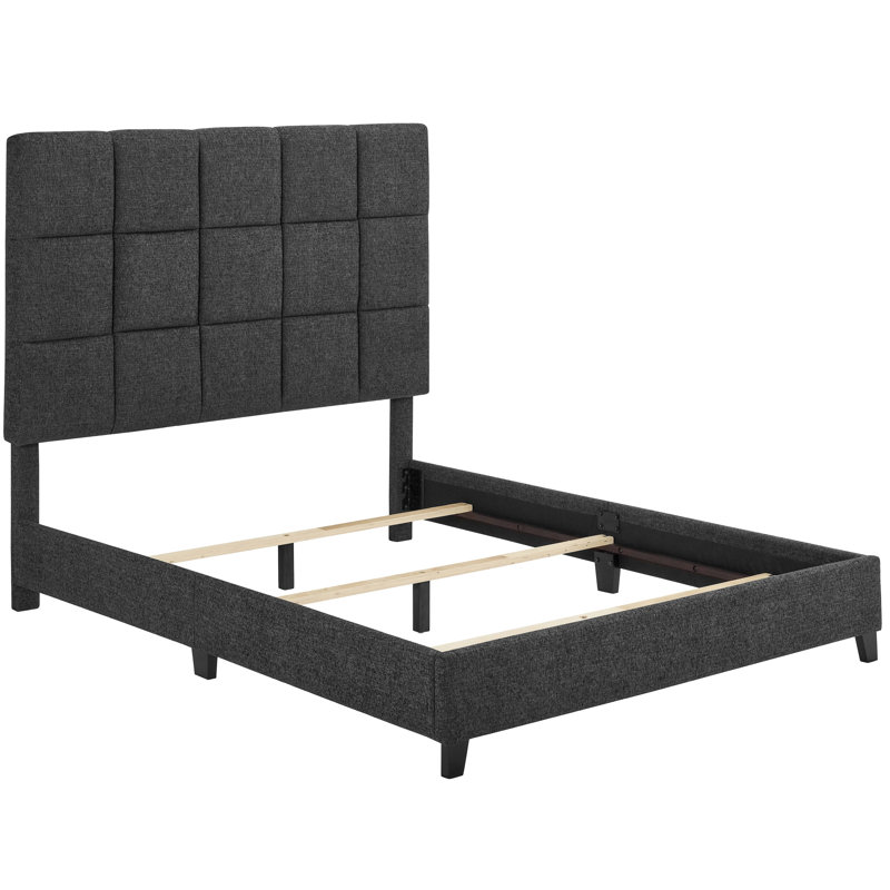 Lit tapissier contemporain de grande taille avec lit gris foncé et tissu