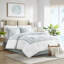 Édredon blanc très grand, 100% coton, broderie foncée, surdimensionné et trop rembourré, comprend un édredon, une jupe de lit, 2 taies décoratives, du coton blanc et du sable