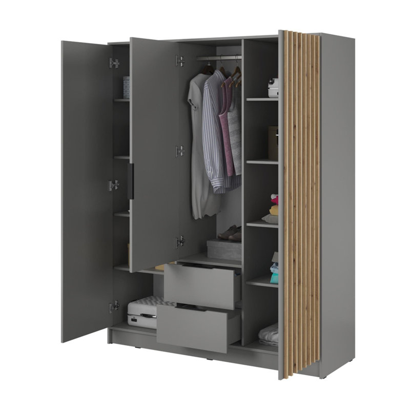 Bertina 3 Door Wardrobe, Light Grey
