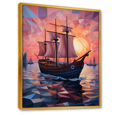 «Nautical Ship Twilight Sails I» - art mural coucher de soleil côtier