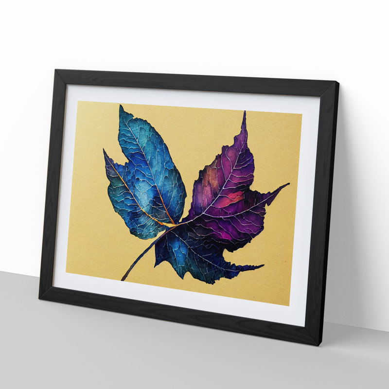 Stunning Plant Leaf - Single Picture Frame Print, Black, 46cm H x 64cm W x 2cm D
