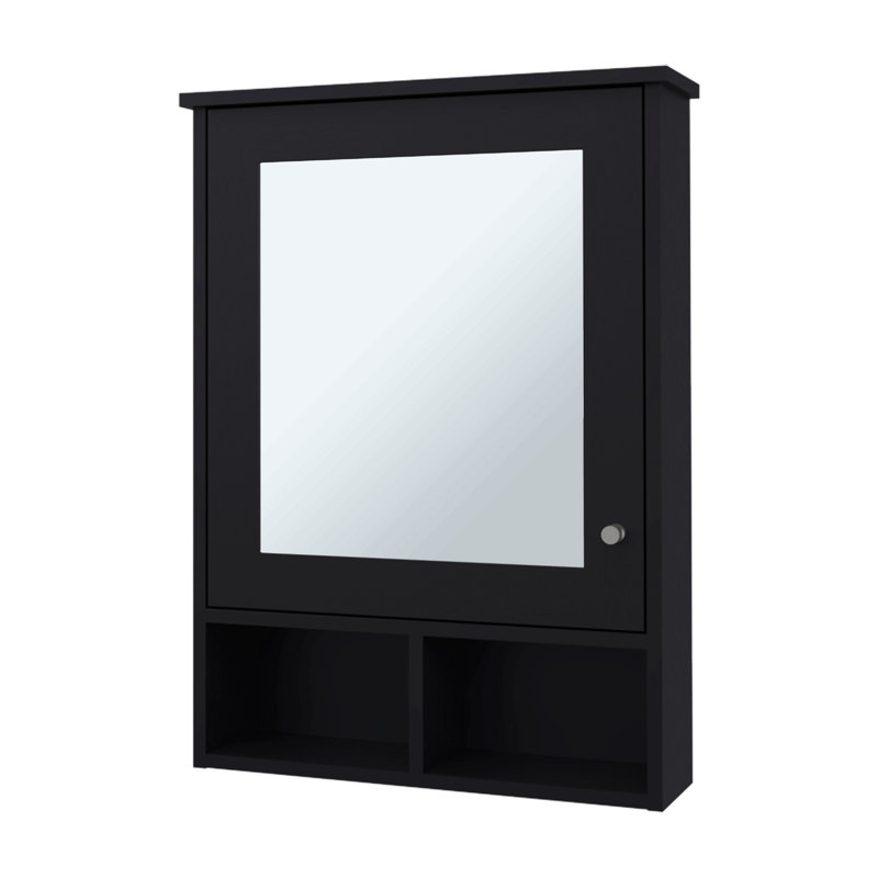 Pharmacie avec porte et miroir inclus, Noir mat