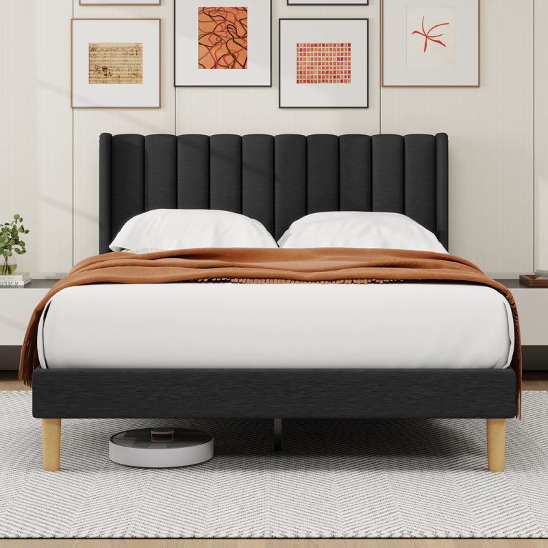 Sutter Upholstered Wingback Bed, Queen, Black