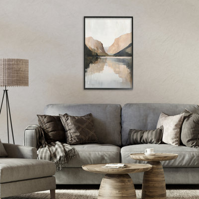 Montagnes reflétant le lac rustique, estampe numérique, design par Petal Prints Design