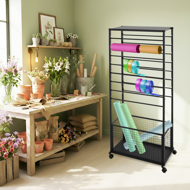 Support de rangement 16 rubans, H 59,06 po x l 26,38 po x P 12,6 po, Noir mat