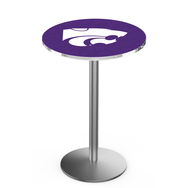 Round Metal Base Dining Table, Stainless Steel, Kansas State University