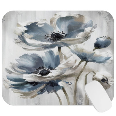 Floral Blue and Silver Flowersal Gaming Cute Office Laptop Desk Pad Gift Mat Square Rectangle Non-Slip Mousepad