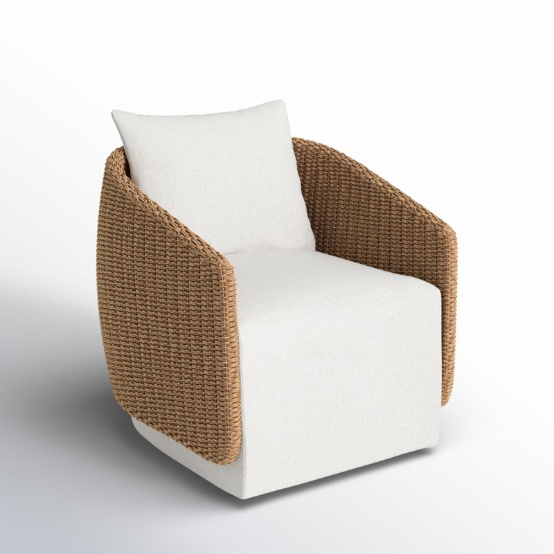 Odyn Swivel Wicker Outdoor Lounge Chair, Alessi Linen, Faux Dark Hyacinth
