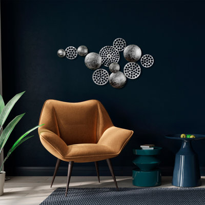 Handmade Decorative Metal Wall Accessory, Silver, 17.7 x 32.3 inches | 100% Metal with 0.06 inches Thickness | Unique Hand-Painted Design, Perfect for Home Decor & Modern Interiors, Easy to Hang