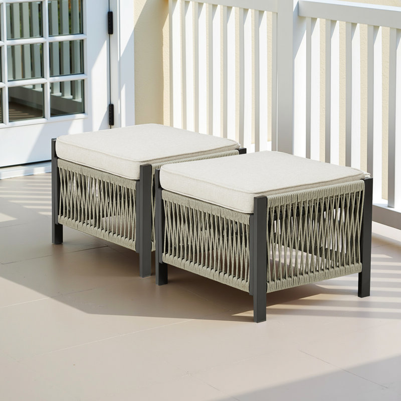 Repose-pieds d'extérieur pour 2 personnes pour la cour arrière - repose-pieds confortables et stables, coussins beiges, structure rouille, - coussins amovibles, repose-pieds de patio confortables avec mousse de 3,5 pouces et support, résistant aux intempéries