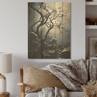 Mystic Tree Symphony - Art mural sur bois de pin naturel